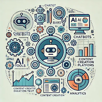 Comprehensive Diagram of AI Tools for Chatbots, Content Creation, and Analytics A professional AI tools diagram categorizing chatbots, content creation platforms, and analytics tools with modern visuals representing AI-driven technologies., Bhavya Panchal