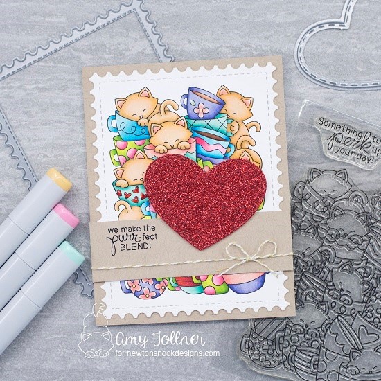 We make the purr-fect blend by Amy T. showcases Caffeinated Coffee, Newton Loves Coffee, Darling Hearts, and Framework by Newton's Nook Designs; #newtonsnook, #coffeecards, #inkypaws, #cardmaking, #valentinescards