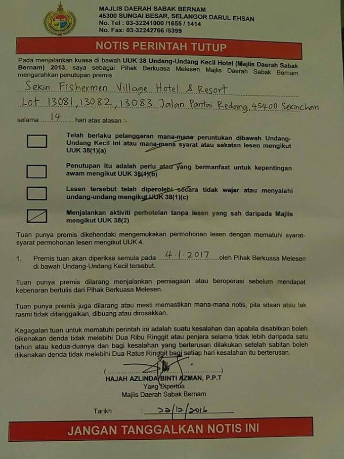 Dendam Ker Apa Ni? Bagi Notis Pagi, Petang Roboh Premis?? 