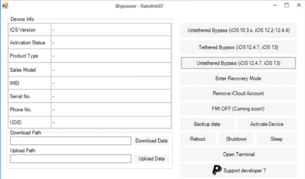 iBypasser Tool Untethered iCloud Bypass Apple Device iOS13.6.1 to 12.4.3 After Rebot Logo fix.
