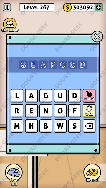 The answer for Escape Room: Mystery Word Level 267 is: SEAFOOD