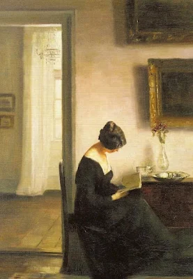 Woman Reading in an Interior painting Carl Vilhelm Holsoe