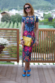 summer outfits, bodycon midi dress, Asos floral dress, Rebecca Minkoff yellow mac bag, Fashion and Cookies