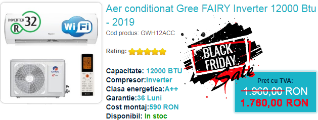  aer conditionat Gree Fairy 12000 Btu Black Friday 