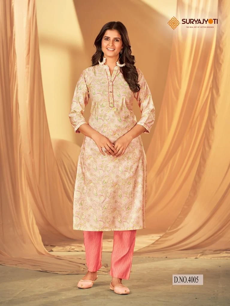 Krisha Vol 4 Suryajyoti Modal Silk Kurti Pant Set