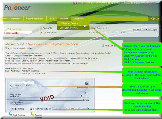 payoneer USPS information