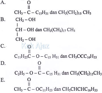 Rumus struktur dari komponen utama biodiesel dan petroleum diesel (solar), opsi jawaban kimia no. 36 UN 2018
