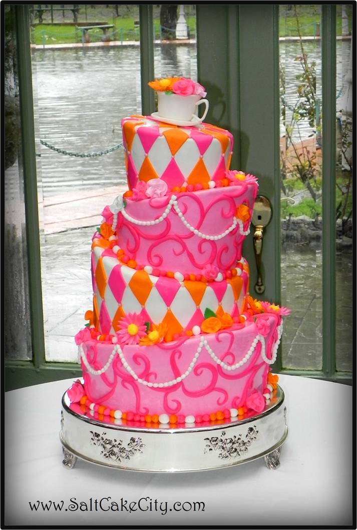 Pink Orange Topsy Turvy Wedding Cake