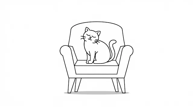 Line Drawing of a Cat Sitting on the Chair