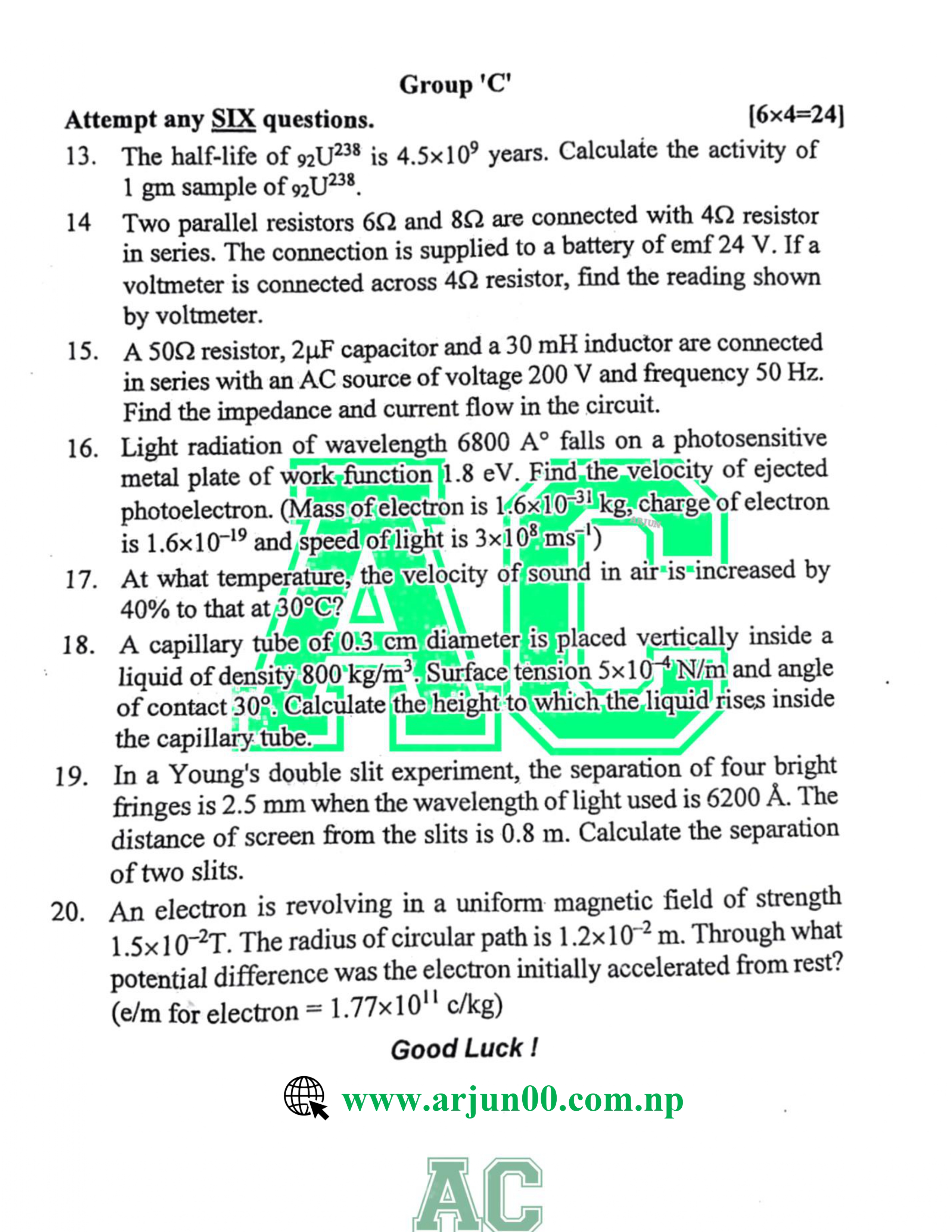 Engineering Physic II :-  2080 (New & Old) Question Paper of Second Semester - Engineering All  ,Old Course Question Paper, 2nd Sem