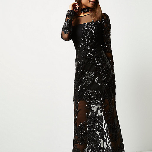 river black sequin mesh dress, 