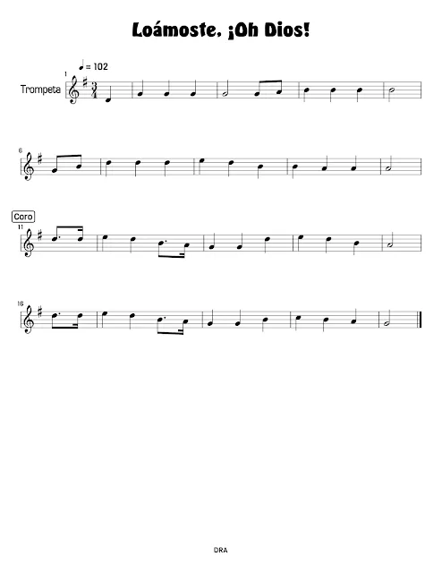 Loámoste, Oh Dios | Partitura gratis para trompeta (trumpet) | Partitura gratis en JPEG y PNG de 'Loámoste, Oh Dios' - Himnario Adventista -Descarga e imprime esta partitura para tu instrumento.