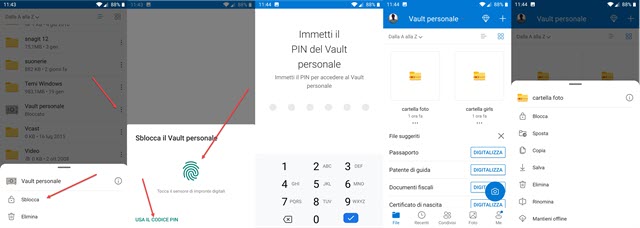 vault personale di onedrive gestito da app per il mobile