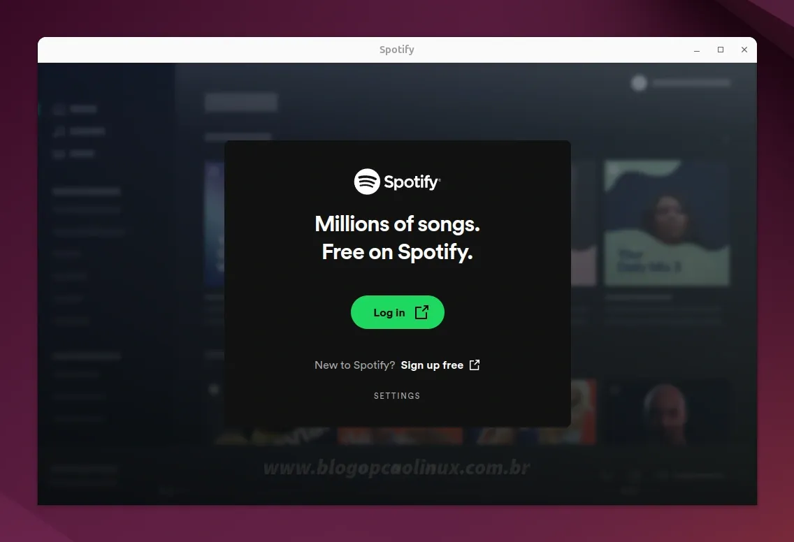 Spotify executando no Ubuntu 24.04 LTS (Noble Numbat)