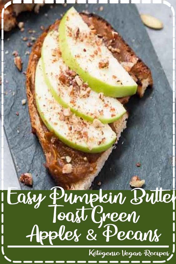 Easy vegan PUMPKIN BUTTER TOAST! A quick 15-minute pumpkin butter, smothered on your favorite toast, and topped with thinly sliced green apples and chopped pecans! It's the perfect breakfast, brunch, light lunch, or appetizer for the holidays! #pumpkin #apples#thanksgiving #easyveganrecipes#veganrecipes
