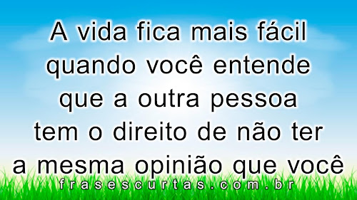 A vida fica mais fácil quando você entende que a outra pessoa tem o direito de não ter a mesma opinião que você