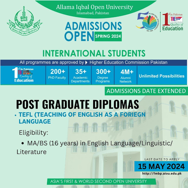 Image of a banner with a book and an apple on top, surrounded by English language learning materials, representing the TEFL program at Allama Iqbal Open University, which enables international students to teach English as a foreign language and connect with diverse cultures, with the text 'TEFL' and 'Allama Iqbal Open University' written in a modern and vibrant style.