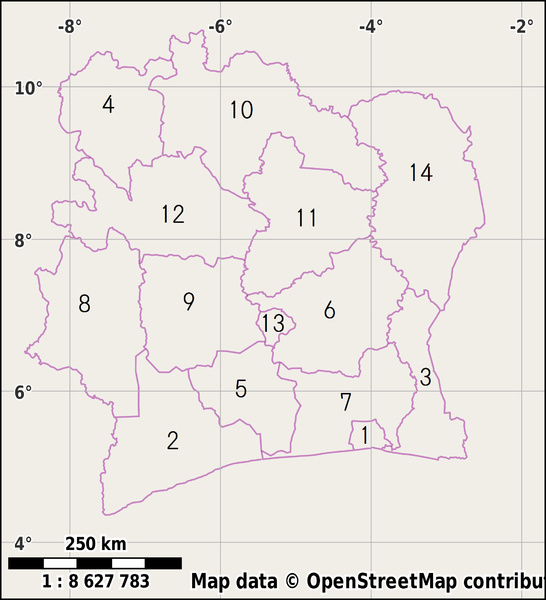 Pembagian wilayah administratif Pantai Gading