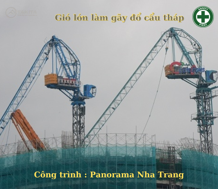 Gió lớn làm gãy đổ cẩu tháp