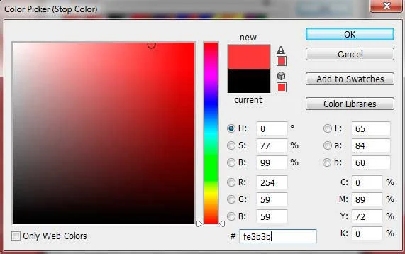 Pada jendela color picker, pilih warna merah.