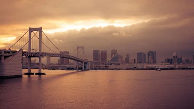 Sunset, Clouds, River, Bridge, Architecture