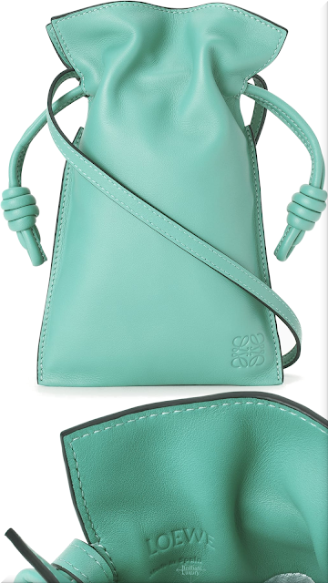 ♦Loewe Flamenco Pocket turquoise green mini drawstring crossbody bag #loewe #bags #pantone #green #brilliantluxury