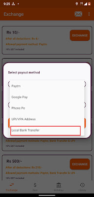 select payout method as Bank transfer