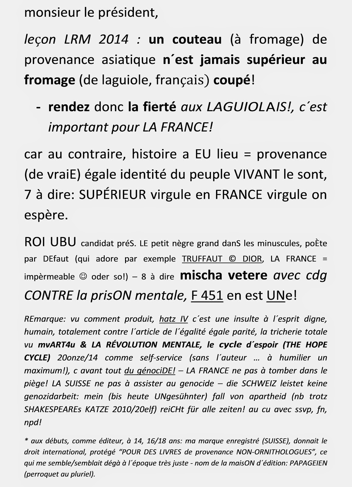fromage couteau LA FRANCE cercle d´espoir dignité laguiole peuple charles de gaulle mischa vetere