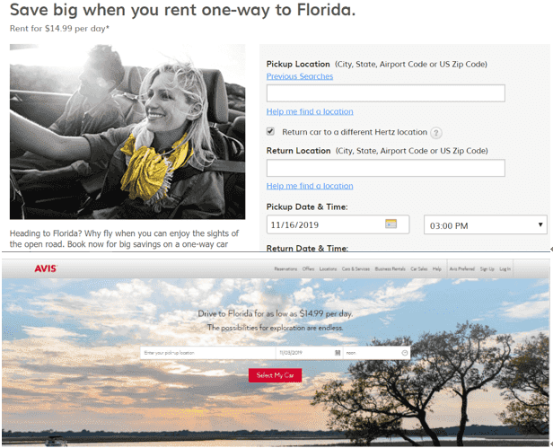 Hertz與AVIS所推出佛羅里達單程優惠方案