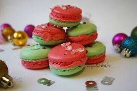 A stack of festive gluten free Christmas peppermint macarons from anyonita-nibbles.co.uk