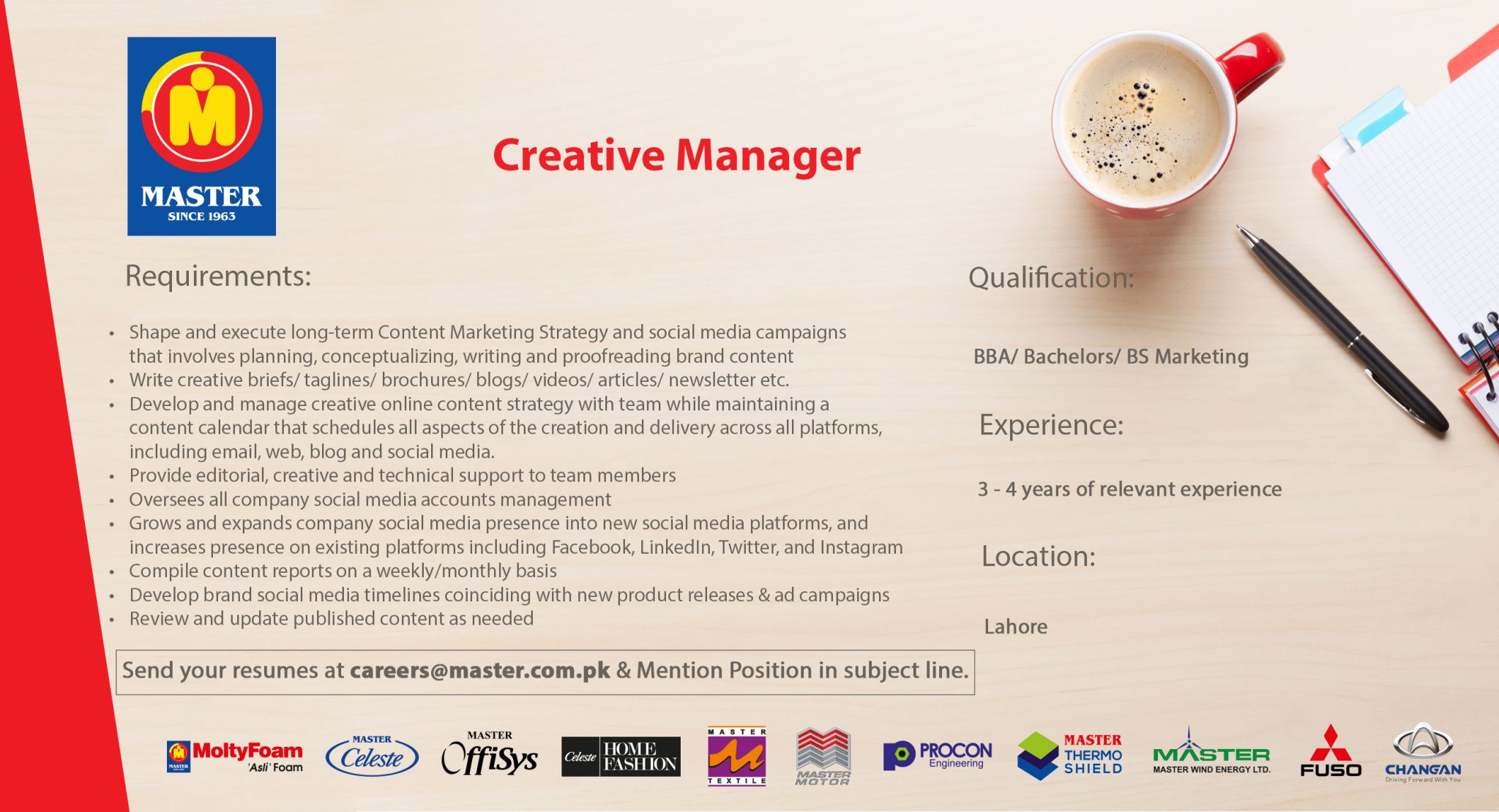 Master Group Of Industries Jobs For Creative Manager