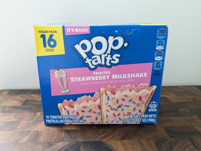 Frosted Strawberry Milkshake Pop-Tarts packaging.