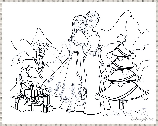 Frozen christmas coloring pages, Elsa and Anna coloring pages