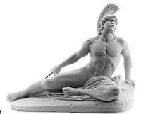 black and white Greek statue of a warrior