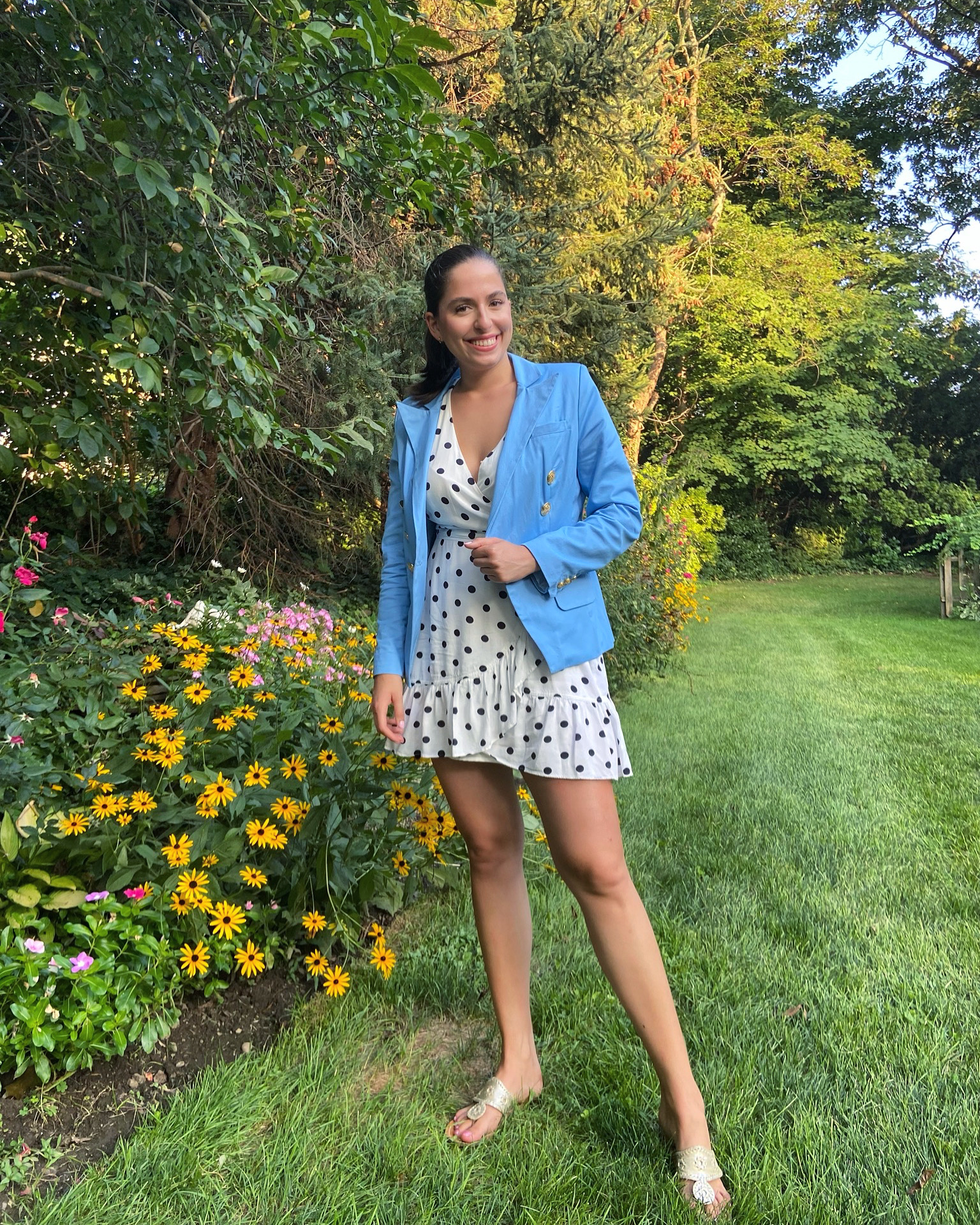 double breasted blazer, polka dots, how to style a blazer, small business