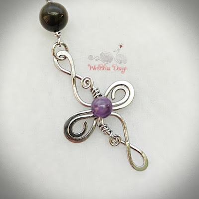 Wire Wrapped Cross with Amethyst Close Up