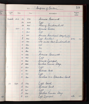 Movement Book No. 40, 1959, p 10, Empress of Britain, Voyage No. 55