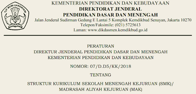 Peraturan DIRJEN DIKDASMEN Nomor 07/D.D5/KK/2018