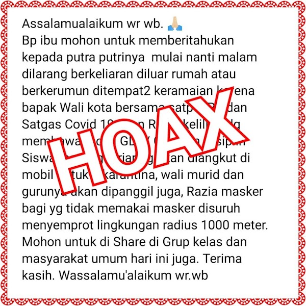 Anda Terima Info Soal Razia Masker Seperti Ini? Jangan Percaya!