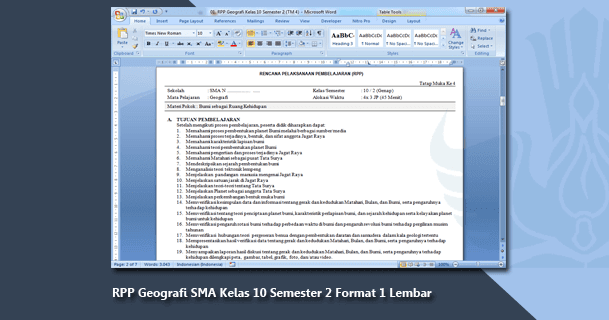 RPP Geografi SMA Kelas 10 Semester 2 Format 1 Lembar 