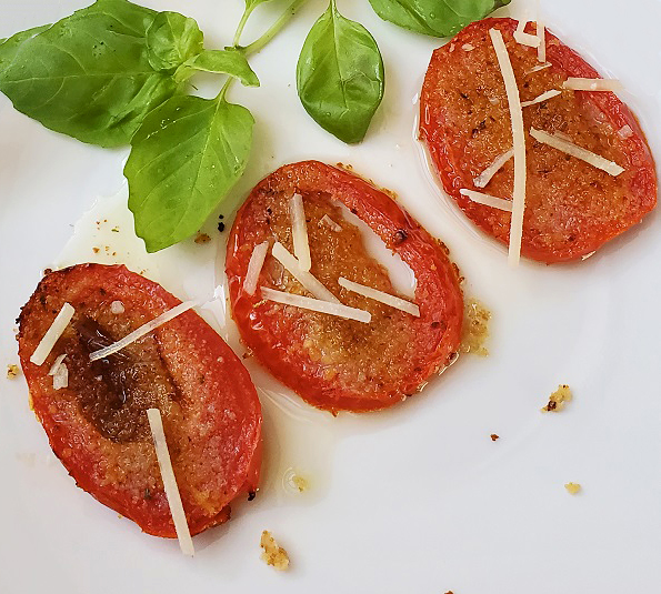 air fried stuffed plum tomatoes with breadcrumbs and cheeses