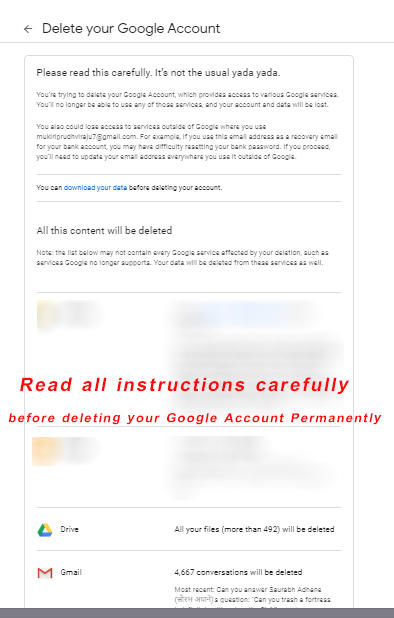 Delete Google account permanently