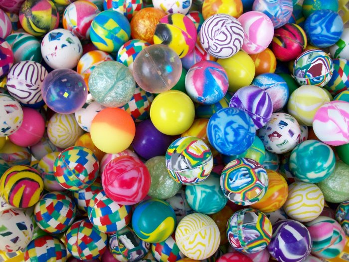 A whole mess of differently colored and patterned Super Balls