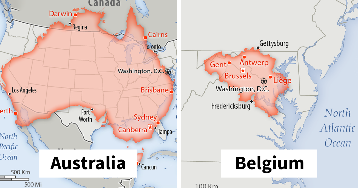 30 Countries Compared To The USA With A Scale Perspective