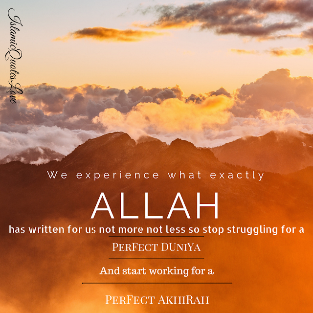 Allah Has Written for you which is good & which is bad...Allah is the best planner...So How much we try we can't change the plan of Allah, So Stop Struggling for this Temporary Duniya...Start working for a perfect Akhirah....and fix your destination to Jannah In Sha Allah