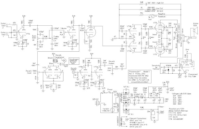 Hammonator Organ to Guitar Amp Conversion Circuit Diagram