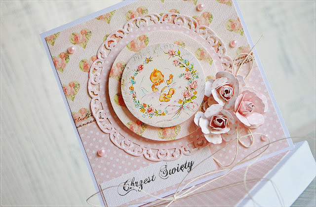 chrzest święty kartka z pudełkiem scrapbooking rose creation spelbinders