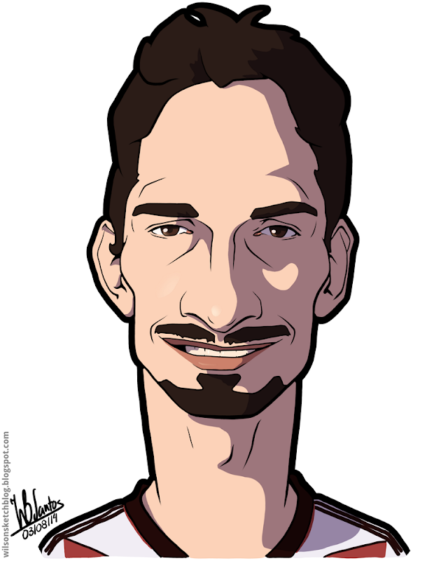 Cartoon caricature of Mats Hummels.