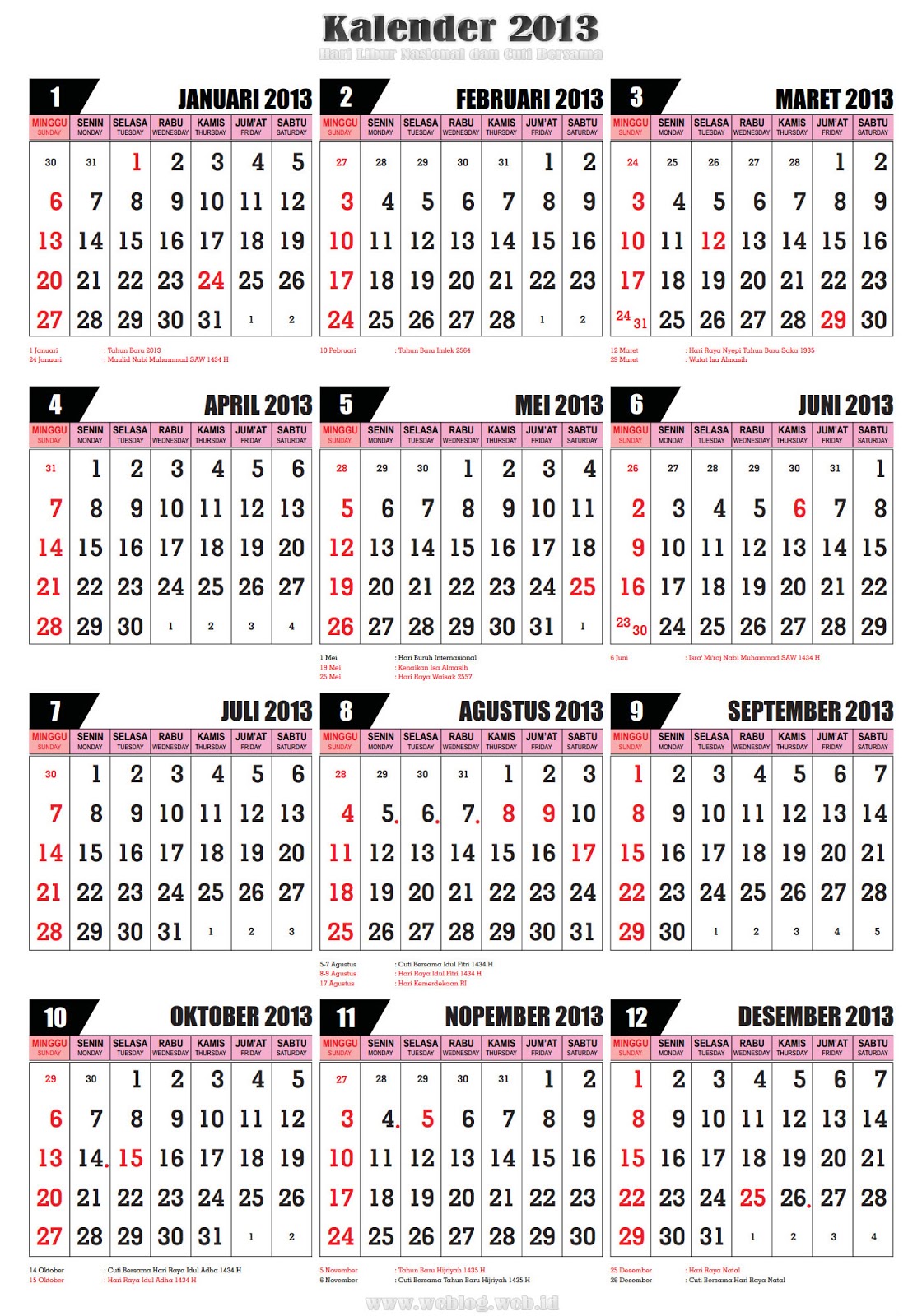 ... kalender cuti bersama 2013, kalender hari libur nasional 2013, gambar