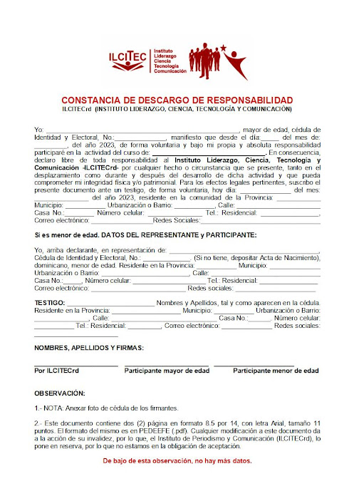 CONSTANCIA DE DESCARGO DE RESPONSABILIDAD